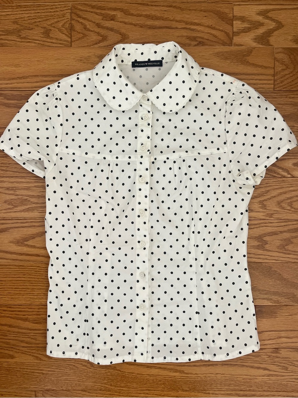 Brandy Melville White Polka Dot Button up Shirt